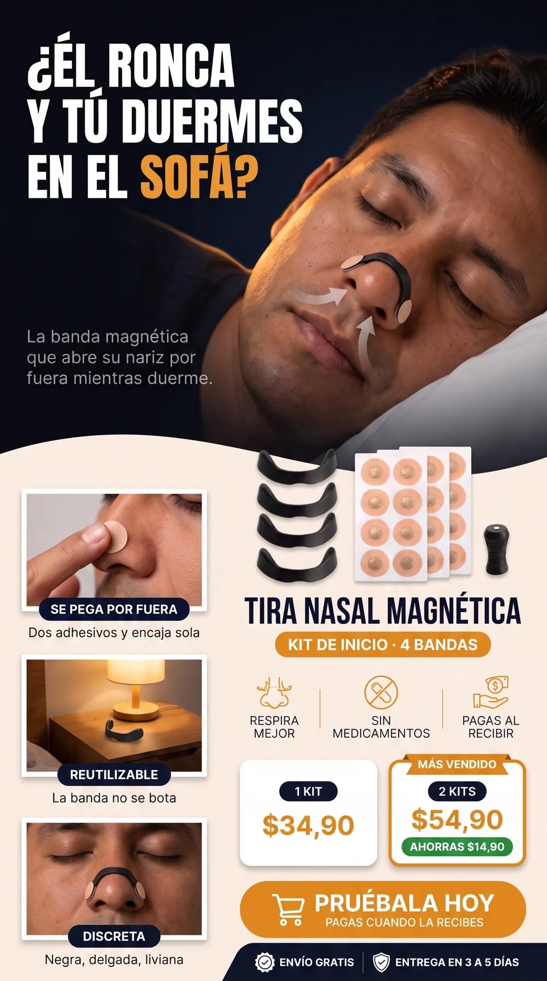 Tira nasal magnética — ¿El ronca y tú duermes en el sofá?